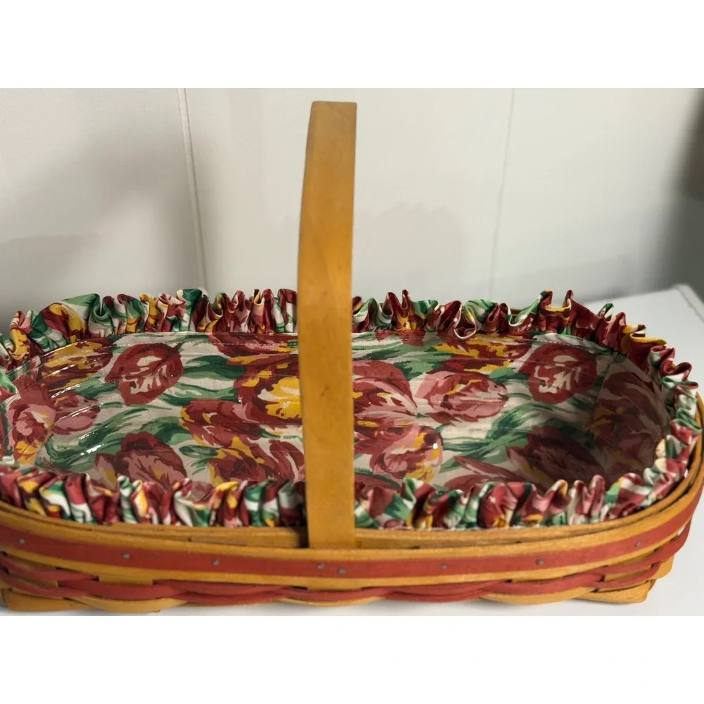 VTG Longaberger Grandma Bonnie May Series Tulip Basket Brown Floral Liner 1995
